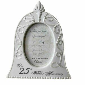 Amscan Ceramic 25th Wedding Anniversary Bell Shaped Porcelain Photo Frame
